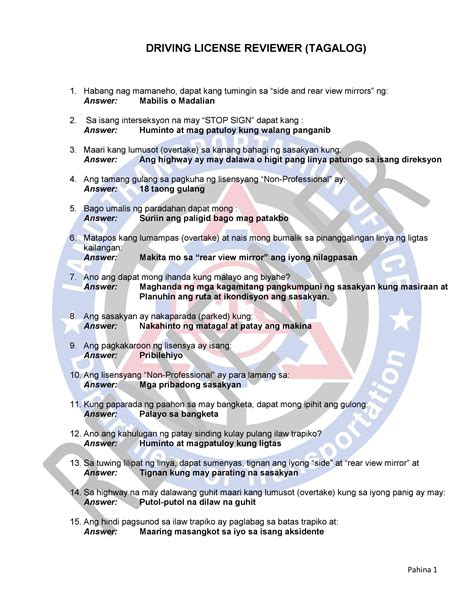 LTO Exam Questions and Answers for Drivers License .